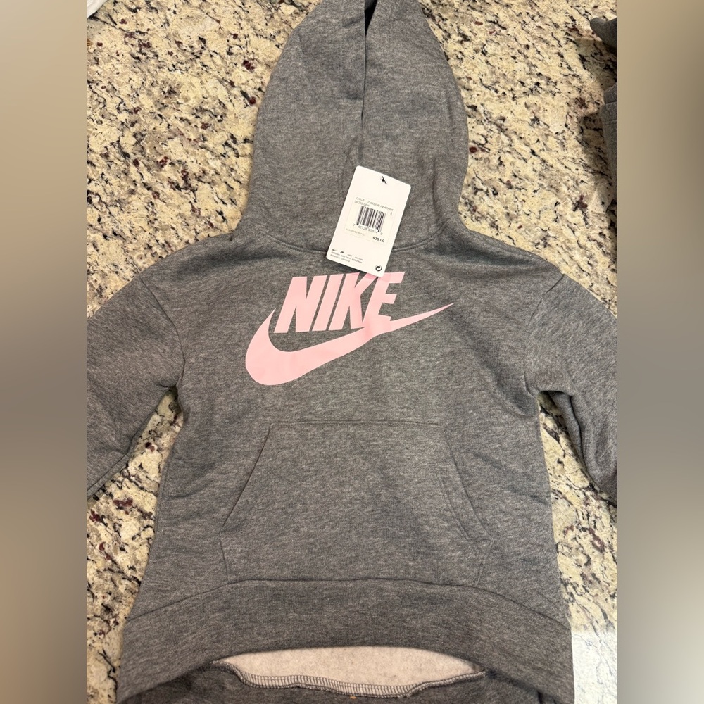 Nike Kids Gray Hoodie with Pink Logo